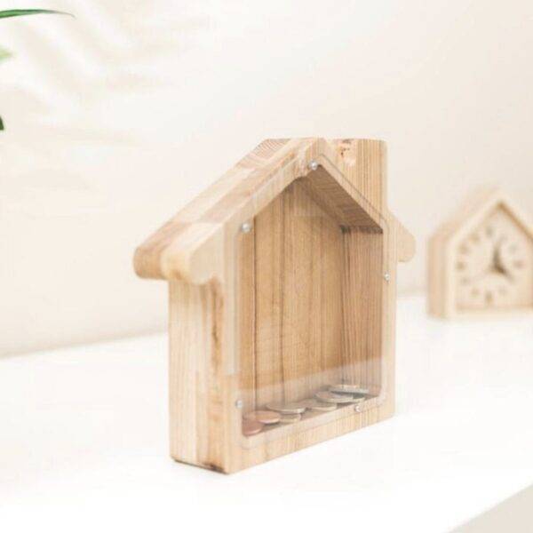 Tirelire en bois transparente en forme de maison Tirelire en bois