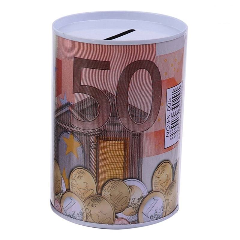 Tirelire métal cylindrique imprimée billet de 50 euros • La Tirelire