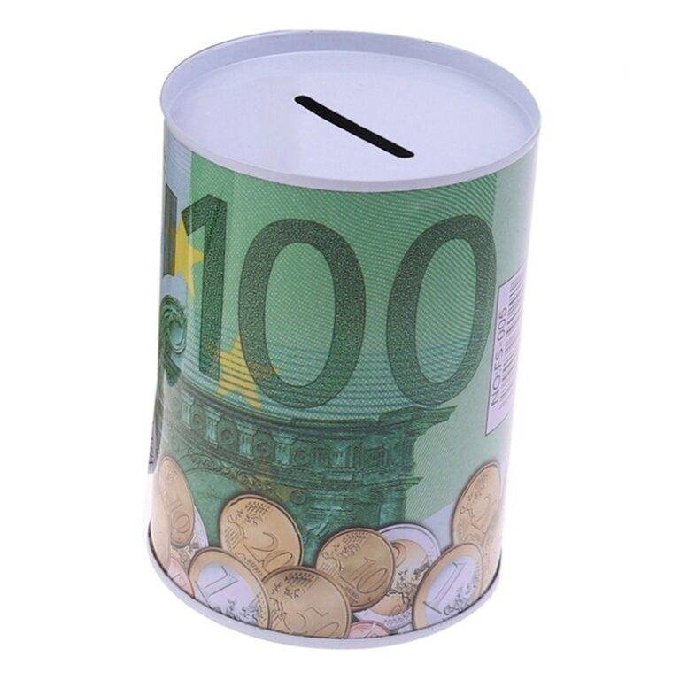 Tirelire métal cylindrique imprimée billet de 100 euros • La Tirelire